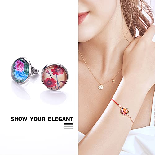 Aipridy 200 Pieces 12mm Mosaic Printed Glass Dome Cabochons Mixed Color Flower Pattern Half Round Crafts Mosaic Tiles for Photo Pendant Jewelry Making (12mm, Big flower) - Thumbnail 4