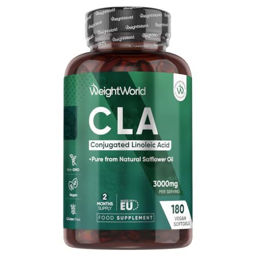 CLA Supplement 3000mg - 180 Vegan Softgels - 2 Months Supply - Pure from Natural Safflower Oil - Containing Conjugated Linoleic Acid (80% CLA) - Gluten-Free Vegan & Non-GMO - Made in EU