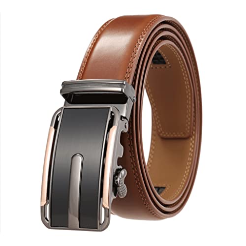 Width Leather Belt For Men Business Metal Automatic Buckle Ratchet Dark Brown - Main Image