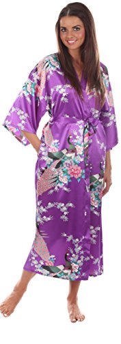 VEAMI Women's Kimono Robe, Peacock Design, Long