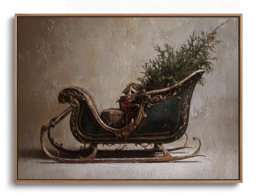 Image of Framed Vintage Christmas Sleig Canvas Wall Art Prints 8x10in