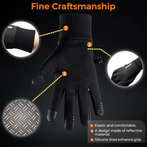 Image of Zibuyu Hand Gloves for Winter, Black Cycling Gloves, Water-Repellent, Touchscreen Gloves, Windproof Running Gloves, Non-Slip for Men and Women, for Running, Cycling, Climbing