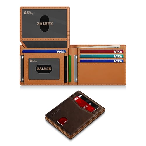 Image of Wallet for Men Slim RFID Blocking Leather Credit Card Holder Wallet for 14 Cards, Bifold Minimalist Thin Wallet with 2 ID Windows & Cash Slot, Front Pockt Carteras Para Hombres, Birthday Gifts for Men