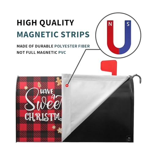 Image of 25.5 inchx21 inch Gingerbread Mailbox Cover Magnetic Large Size Have A Sweet Christmas Cookies Mailbox Wrap Post Cover with Red Black Buffalo Plaids for Yard Garden Outside Holiday Decor