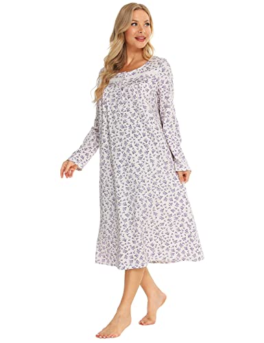 Image of Bloggerlove Nightgowns for Women Soft 100% Cotton House Dress Short /Long Sleeve Night Gowns Comfy Sleepwear S-3XL