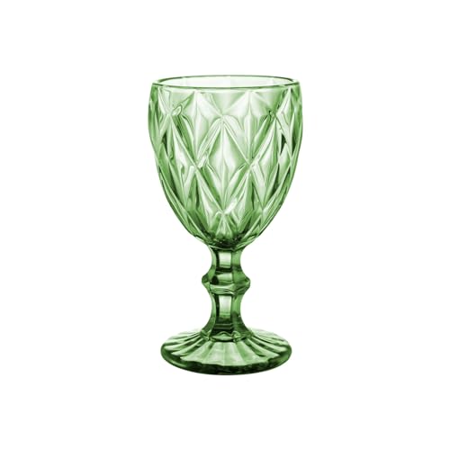 Copas Y Vasos, Kitchen VITTORI, Juego de 6 Copas de Cristal Labrado Vintage, Copas de Vino Color Verde Olivo, 245 ml
