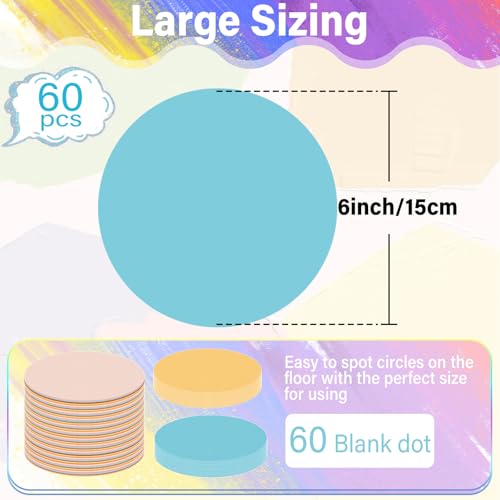 60Pcs 6in Classroom Floor Stickers Groovy Large Removable Number Spot Markers Vinyl Floor Carpet Decals Line up Sitting Dots for Back to School Decor Teacher Student Elementary Kindergarten Preschool - Image 2