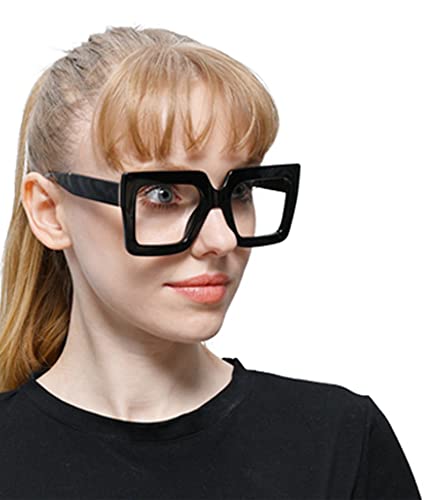 Eylrim Oversized Square Blue Light Blocking Glasses For Women Big Frame Computer Eyewear Non-Prescription(A1 Black) #TOP2