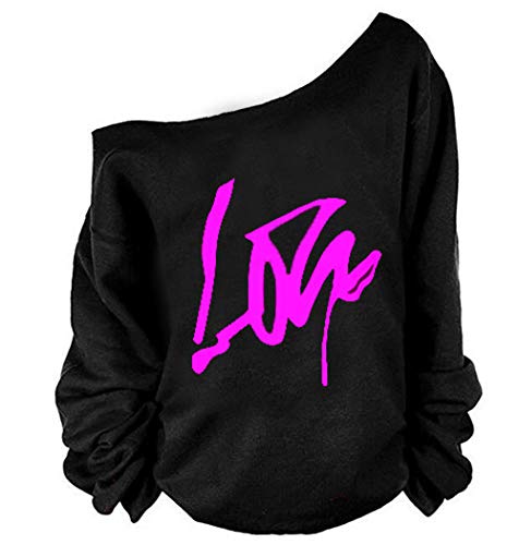 Image of MAGICMK Woman's Sweatershirt Lips Print Causal Blouse Off The Shoulder Long Sleeve Loose Slouchy Pullover Plus Size Tops