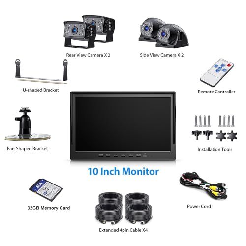 Image of ZEROXCLUB 10 inch HD Backup Camera System Kit, Loop Recording Large Monitor with Wired Rear View Camera, IR Night Vision Waterproof Camera with Safe Parking Lines for Bus, Semi-Truck, Trailer, RV, BY104A