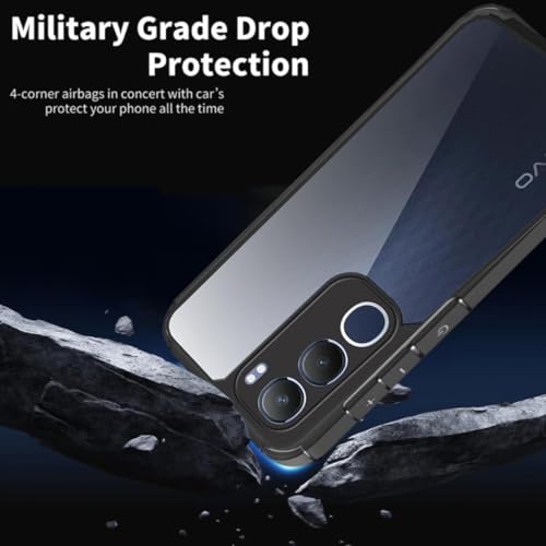 Image of SHINESTAR Ultra Slim Clear Back Cover for Vivo Y29 5G / Vivo Y19s, Transparent Hybrid Hard Shell Plastic & Soft Silicone Rubber Bumper, Non-Yellow Acrylic Protective Cover - Black