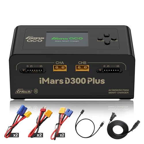 IMARS D300 Plus Gens Ace Lipo Battery Charger G-Tech Series Dual Lipo Balance Charger AC 300W DC 700W 16A Smart Charger for 1s~6s Lipo Batteries, Life/NiCd/MH/LiHV, Plug&Play (Black)