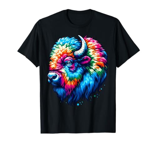 Cool Bison Spirit Animal Ilustración Tie Dye Art Camiseta