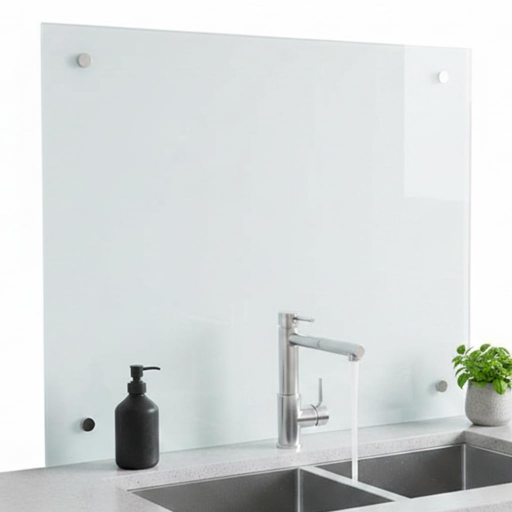 Mucola Küchenrückwand aus Milchglas 80x40 cm – Spritzschutz Küche aus 6 mm Sicherheitsglas, hitzebeständig & kratzfest, Glasrückwand Herd inkl. Edelstahl Befestigungsset