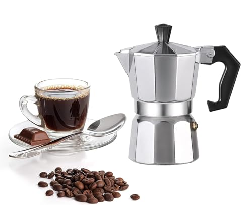 WOLEN Cafetera Moka Pot y cafetera espresso para estufa, cafetera italiana, cafetera Greca, cafeterías, plata (6 tazas)