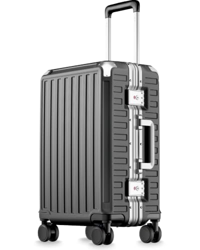 Image of Carry On Luggage with Spinner Wheels, 8010S Aluminum Frame Zipperless Polycarbonate Hard Shell Suitcase (ZX-Core, Charcoal Metallic, 20 Inch)