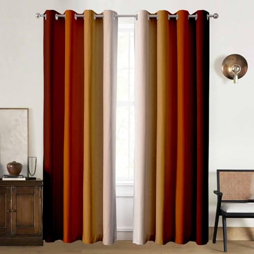 Burnt Orange Ombre Curtains 84 Inch Length 2 Panels Set, Abstract Terracotta Gradient Room Darkening Curtains for Living Room Bedroom Window Curtain Modern Decorative Grommet Drapes
