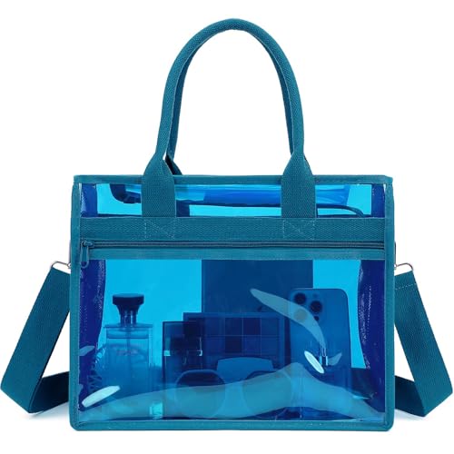 Image of Fammart Clear Bags Stadium Approved, Jelly Tote Bag for Women with Zipper, Crossbody Bag with Adjustable Strap for Work