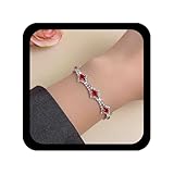 Allereya Vintage Red Ruby Bracelets Red Crystal Bracelets Ruby Square Bracelet Tennis Chain Bracelet Gemstone Square Hand Chain Not Adjustable Wedding Prom Jewelry for Women