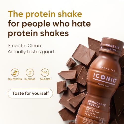 Image of Iconic Protein Drinks, Chocolate Truffle (12 Pack) - Sugar Free & Low Carb - 20g Grass Fed Protein - Lactose Free, Gluten Free, Non-GMO, Kosher - Keto Friendly Protein Shakes