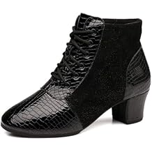 VEACAM Ankle Dancing Boots Lace Up Leather Dance Sneakers for Women Breathable Mid Heel Practice Ballroom Booties