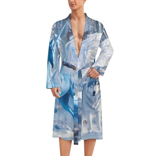 Albornoz de hombre suave camisón largo premium con diseño de caballo con alas