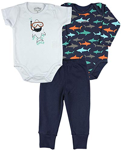 Kit Body e Culote Bebê Suedine Tubarões Take me to the Beach - Branco G