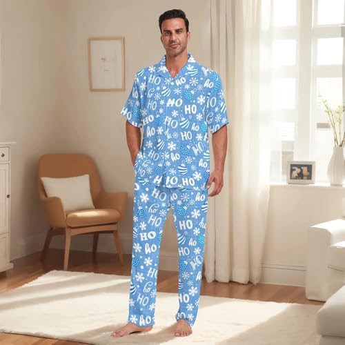 Men's Short Sleeve Pajama Set Sleepwear Button-Down Pjs Sets Soft Comfy 2 Piece Loungewear Sleepwear Outfits with Pockets3