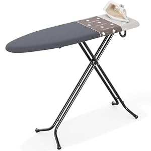 Bügelbrett Klappbar Groß, Bügeltisch Höhenverstellbar mit High Speed Zone, Dampfbügelbrett mit 4-Lagigem Bezug, Rutschfesten Füßen & Sicherheitsverriegelung, Platzsparend, 110 x 33 cm, Grau