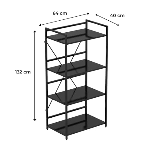Image of wow craft Heavy Duty 4-Tier Metal Storage Rack (Black) | Multipurpose Shelf for Microwave, Kitchen, Bathroom & Home Organization | Space Saving Steel Organizer (40D x 64W x 132H cm)