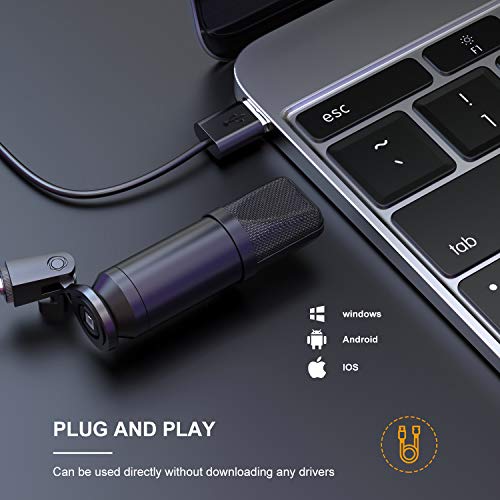PC Mikrofon, USB Mikrofon Kit 192kHZ/24bit Professionelles Lärmminderung, Gaming Mikrofon mit Ständer und Pop-Filter für… – Bild 5