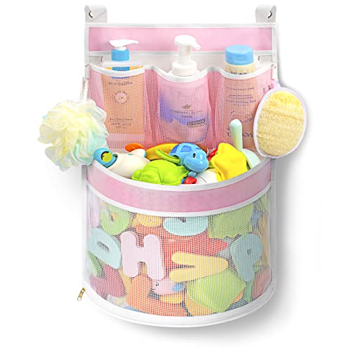 Ligereza Bath Toy Storage，Rapid Drying, Multiple-Suspension Bath Toy Holder, Large Capacity Multi Use Bathtub Toy Storage Bag（1 Large , Pink） #TOP10