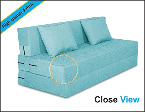 Image of Adorn India Easy 2 Seater Sofa Cum Bed (Alyn Pattern) Size 4' X 6' Ft (Aqua Blue Color) (1 Year Warranty)