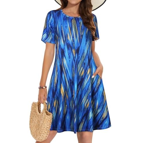 Summer Dresses for Women Casual Tshirt Short Sleeve Floral Sundress Beach Cover Ups with Pockets 2026