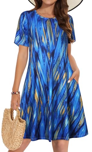 Image of Summer Dresses for Women Casual Tshirt Short Sleeve Floral Sundress Beach Cover Ups with Pockets 2026