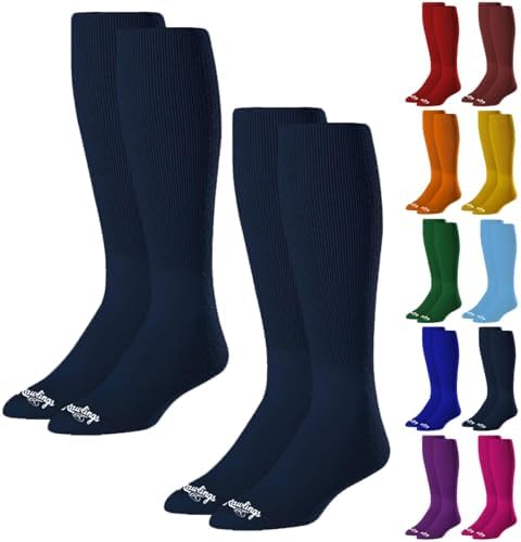 Rawlings SOCL-NVY Baseball Socks 2 Pair (Large/Navy Blue)