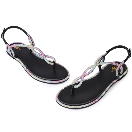 Image of festooning Womens Flat Sandals Summer T-Strap Thong Casual Comfortable Dress Sandals for Women Colorful Size 7