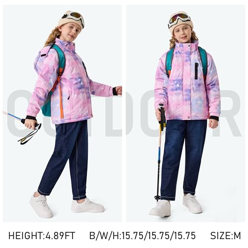 MoFiz Girl's Waterproof Ski Jacket Hooded Winter Coats Outdoor Snowproof Warm Windproof Jackets for School Walking Hiking Star Pink-purple Size M - Image 6