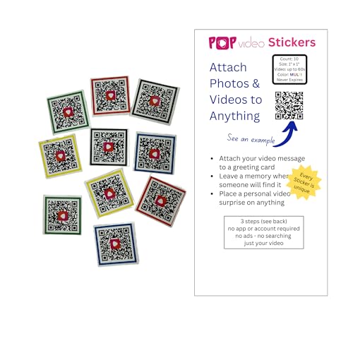 Personalized Video Recording Sticker - Pop Video QR Code Stickers let You Attach Custom Videos to Anything Journals, Greeting Card, DIY Projects, Home documentation, Manuals (1" x 1", Multicolor)