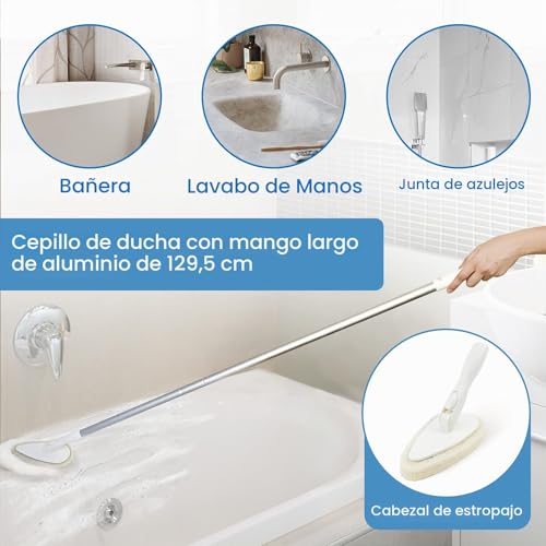 Miniatura 2 de Qaestfy Cepillo De Limpieza De Ducha Y Estropajo Combinado Con Mango Largo Desmontable De 51 Pulgadas Para Bañera Y Azulejos De Ducha, Cepillo Limpia