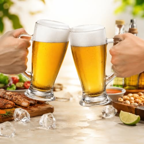 Image of WRINGO Beer Mugs Set of 2, 450ML Glass Mug with Handle, Large Big Heavy Mugs for Freezer, Multipurpose Mugs, Dishwasher & Microwave Safe (BR-06)