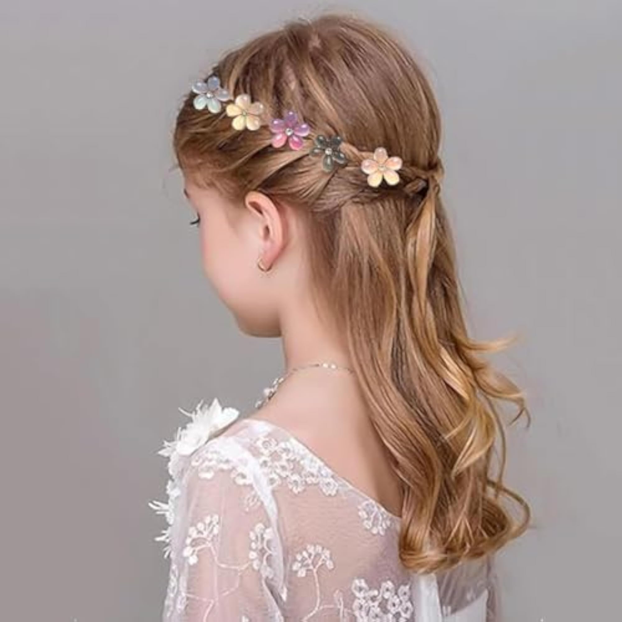 10Pcs Small Flower Hair Clips with Crystal Sparkling Design
