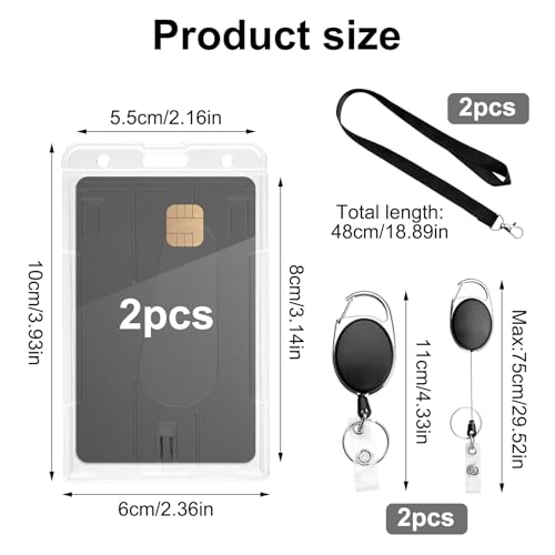 2 Sets Ausweishülle mit Band, Transparent Kartenhüllen, Kartenhalter Ausweishüllen, Badge Holder Einziehbare, Einziehbarer Schlüsselanhänger Band, Ausweishalter für Büro Schule ID Card Holder