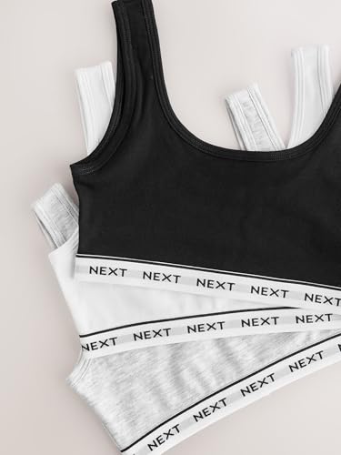 NEXT Mädchen Kurztops, 3er-Pack Schwarz/Weiß/Grau Numeric_110-116
