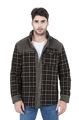 Newhall Men's Plaid Long Sleeve Flannel Lined Buttoned Shirt, Winter Windproof And Warm Jacket 3Xl Dark Green #TOP4