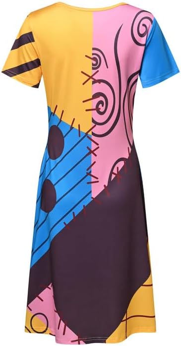 Sally Dress Adult Women Halloween Funny Cosplay Sally Costume Short Sleeve Party Casual Tunic Dress - Image 6