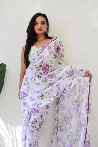 Image of Sidhidata Women's Georgette Digital Printed Ready To Wear one Minute Saree With Unstitched Blouse Piece