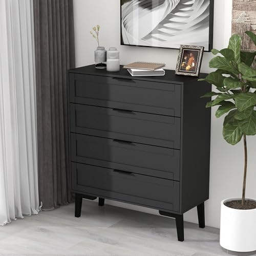 Image of Dresser for Bedroom, Storage Organizer with 4 Drawers, Chest of Drawers,Sturdy Metal Frame, Wood Tabletop for Guest Room, Closet, Entryway, Black
