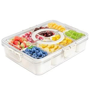 Divided Snackle Box Charcuterie Container: Divided Serving Tray with Lid and Handle – Portable Snack Tray Platters Food Storage Containers for Fruit Nuts Candy Entertaining Party Travel
