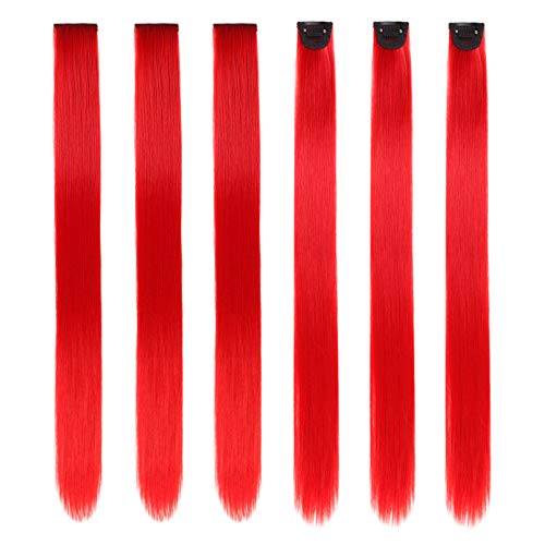 RINBOOOL Red Hair Extensions Clip in Synthetic 24’’ Long Straight, 6 Pcs Ultra Volume, for Women Girls Highlights Party